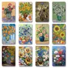 Retro Sunflowers Art Oil Paintings Wall Decor Plate Flowers Vintage Metal Plates Garden Cafe Kitchen Decorative Wall Plates 30X20cm W03