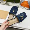 Designer Slipper Mules Slippers Metal Golden Sandals Women Versatile Slippers Embroidered Sheepskin Sandal Scuffs Flat Slides Flip Flops Size35-44