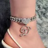 Anklets hiphop a-z kursiva inledande bokstäver hjärtsrepor för kvinnor isade ut miami kubansk länkkedja anklet armband smycken