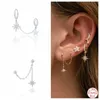 Charm Aide 925 boucles d'oreilles en argent Sterling deux cercles pour femmes Zircon étoile pendentif chaîne gland Double Huggie boucle d'oreille bijoux de fête Z0323