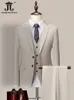 Mens Suits Blazers 13 Colors 5xl Jacket Vest Pants Highend Brand Formal Business Mens Suit Threepiece Groom Wedding Dress Solid Color Suit 230323