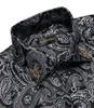 Men's Dress Shirts Luxury Silk For Men Black Silver Paisley Wedding Prom Party Button Down Collar Shirt Blose Clothing