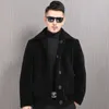 Herren Leder Faux Winter Pelz Wollmantel Männer Drehen Unten Kragen Taste Mode Warme Casual Jacke Outwear Verdickung Mantel 230324