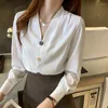 Women's Blouses Korean Style Fashion V-neck Button Women Blouse Shirt Spring Autumn Elegant Office Lady Shirts Female Long Sleeve Tops