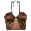 Женские танки сексуальные бортовые коричневые y2k halter top top nemport wome lomless cami tops ladies fashion fashing camisole party Женщина 2023 жилет