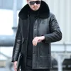 Hommes cuir Faux YXL839 veste en coton naturel en peau de mouton vêtements décontractés doublure amovible col en fourrure mi-long hiver 230324