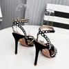 Aquazzura Rhinestones Tequila 105 Sandal PVC 힐 스틸레토 힐 크로스 오픈 발가락 여성의 고급 가죽 아웃솔 이브닝 파티 신발 10cm 공장 신발