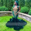 Groene sexy sprankelende zeemeermin prom Veet pure nek veren kralen kristal afstuderen feestjurk Robe De Bal