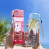 Botella de agua Cute New Square Tea Milk Fruit Water Cup 480ml Para agua Botellas transparentes estilo Sport Rope Heat con bebida resistente Kor P230324