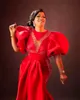 Red Prom Party Jurk formele avondjurken zeemeermin trompet o-hals met korte mouwen satijn aangepaste plus size rits rits nieuw kralen