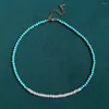 Halsband, 3 mm, natürliche Süßwasserperlen-Halsketten, echte blaue Türkise, Steinstrang, unregelmäßige Knöpfe, Barock-Halskette für Damen