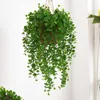 Fleurs décoratives plante tombante artificielle feuille ronde Eucalyptus tenture murale rotin décoration intérieure plafond faux panier de fleurs vert