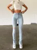 Jeans da donna Sexy strappati per abbigliamento donna Scivolato Split Flare Pantaloni donna Denim Figura intera Vita media Y2k Streetwear Abbigliamento moda 230324