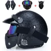 Motorcykelhjälmar Öppna ansikte 3/4 Hjälm Mens Vintage Retro Motorcross Cascos Moto Jet Crash Casque Pilot Cafe Racer Classic Capacete