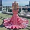 Glitter Pink Sequin Prom Dress Black Girls 2023 Plus Mermaid Blue Aso Aso Ebi Party Partys Luxury Crystal Brithday Wear Femme Vestidos de Fiesta Treaens