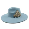 Stingy Brim Hats Women's Hat Wide Brim Simple Church Derby Top Hat Panama Solid Felt Fedoras Hat For Women Jazz Cap Pearl Crown Accessories 230324