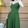Повседневные платья xs-xl 2023 Зеленые винтажные женские дамы без рукавов спагетти летние одежды для женщин французский стиль vestidos elegantes