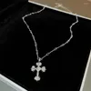 Chains 2023 Design Gothic Punk Style Gold Cross Necklace For Women 14K Real Exquisite Pattern Carving Clavicle Chain Jewelry