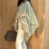 Kvinnors stickor Tees Chic Autumn Winter Sticked Cardigan 2 Piece Set Women Batwing Sleeve Loose Cloak Shawl Sweater Coat Stand Collar Pullover Tops 230324