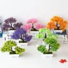 Dekorativa blommor konstgjorda växter bonsai plast liten trädkanna falska blomma krukta ornament för hemrum bord trädgård el dekoration
