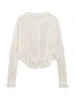 Damenstrick-T-Shirts TRAF Damenmode mit Spitzenstrick-Cardigan-Pullover Vintage-Langarm-Frontknopf-weibliche Oberbekleidung Chic-Tops 230324