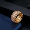 Обручальные кольца Трехграксы прозрачные белые кубические циркониевые камень роскошное свадебное обручальное кольцо для женщин моды золотой цвет украшения R271