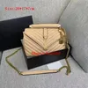 2023 Moda Kadın Çanta Omuz Lüks Çantalar Metal Zincir Altın Kadın Çanta Hakiki Deri Çanta Kapak Çevirin V Çapraz Messenger Crossbody Çanta Çanta