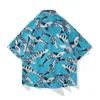 남성 캐주얼 셔츠 여름 대형 아메리칸 스타일 스트리트웨어 패션 소형 물고기 프린트 개인화 남성 캐주얼 셔츠 230323