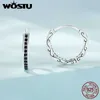 Charme WOSTU 925 Sterling Silver Classical Round Balck Cz Hoop Boucles D'oreilles Pour Les Femmes De Mariage Dangle Drop Boucle D'oreille Clips Parti Bijoux Cadeau Z0323