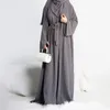 Vêtements ethniques 2 pièces Abaya Set correspondant costume musulman crêpe ouvert Abayas pour femmes Dubaï Turquie sans manches Hijab robe africaine islamique 230324