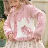 Femmes Tricots Tees Japon Sweet Lolita Style Cardigan Tricoté Femmes Kawaii O Cou En Forme De Coeur Bouton Chandails Manteau Mignon Bouffée À Manches Longues Survêtement 230324