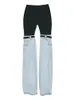 Jeans da donna DEAT Fashion Vita alta Straight Patchwork PU Fibbia in pelle Streetwear Pantaloni denim Primavera 2023 Trend 17A2013H 230324