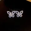Boucles d'oreilles papillon creuses scintillantes pour femmes, en cristal Zircon, pour cadeau de fête, bijoux à la mode
