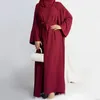 Vêtements ethniques 2 pièces Abaya Set correspondant costume musulman crêpe ouvert Abayas pour femmes Dubaï Turquie sans manches Hijab robe africaine islamique 230324