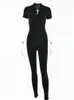 Kvinnors jumpsuits Rompers Sibybo Sculpting PlaySuit Women Sexig kort ärm midjekorsett Rompers Jumpsuits Femme Summer Zip Body Shaping Outfits 230323