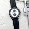 Män tittar på rostfritt stål sex sömmar 45 mm lyx B Work Quartz Watches RA Fashion Chronograph Clock Leather Strap Type 1