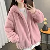 Damesbreien T Tees Winter Vrouw Mode OutdragedDear Solid Color Zipper Hoodie Parka jas vrouwen Warm pluche jas losse kap 230324