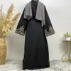 Etnische kleding moslim abaya's voor vrouwen met lange mouwen geborduurde kralen gewaad dres vest -jurk casual losse lente abaya 230324