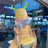 Taza de dibujos animados, taza de agua, botella de agua de plástico de Color infantil de alta capacidad con pajita, venta al por mayor