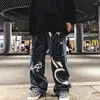 Męski dżinsy męski trend hip-hopowy moda ulicy Koreańska luźna wysokiej jakości proste spodni na nogawkach pięciopunktowy nadruk gwiazdy swobodny