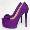 Olomm Women Spring Pumps Suede Butterfly Knot Stiletto klackar Peep Toe Gorgeous Green Purple Night Club Shoes Women US Size 5-20