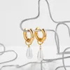 Dangle Earrings Fashion Natural Pearls Classic Gold Plated Stainless Steel Ear Buckle Circle Huggie For Women Jewelry