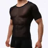 T-shirts pour hommes serrés et Sexy en maille transparente à manches courtes T-shirt de sport respirant YU678