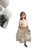 Flickaklänningar 2023 Baby Girls Summer Dress for Kids White Puff Sleeve Layers Lolita Shiny paljetter Tutu Party Birthday Vestido Costume