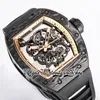 BBR V3 bbrf055 Mens Watch RMUL2 Automatic Movement 13.5MM Ultrathin NTPT Carbon fiber Case Skeleton Dial Red Natural Rubber Strap Limited Edition eternity Watches