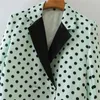 Frauenanzüge Blazer Frau Elegant Mint Green Double Breasted 2023 Herbst Frau Long Sleeve gegen Neck Outwear Ladies Polka Dot