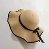 Wide Brim Hats Women Bowknot Straw Weave Wavy Sunscreen Outdoor Beach Sunhat Cap HatWide