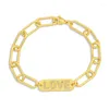 Charme Armbänder Gold Farbe Geometrische Brief Liebe Für Frauen Herz Buchstaben Oval Pfeil Form CZ Stein Mode Paar Schmuck