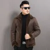 Herren Leder Faux Winter Pelz Wollmantel Männer Drehen Unten Kragen Taste Mode Warme Casual Jacke Outwear Verdickung Mantel 230324