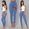 Jeans de mujer Moda Mujer Flaco Bordado Floral Estiramiento Cintura alta Entrenamiento Pantalones de mezclilla rasgados Pantalones 3xl Tallas grandes 230324